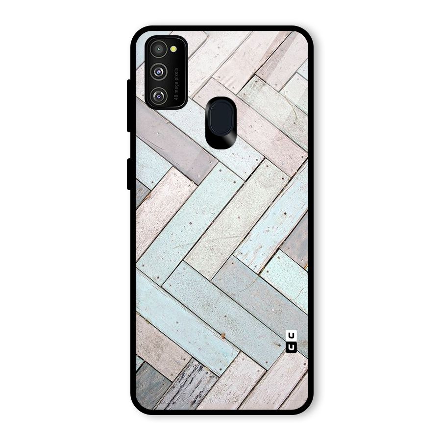 Wooden ZigZag Design Glass Back Case for Galaxy M30s