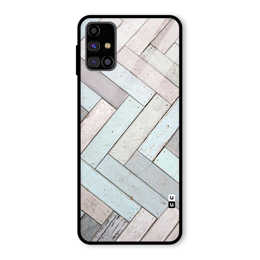 Wooden ZigZag Design Glass Back Case for Galaxy M31s
