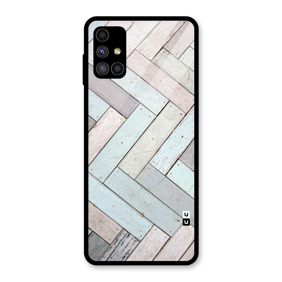 Wooden ZigZag Design Glass Back Case for Galaxy M51
