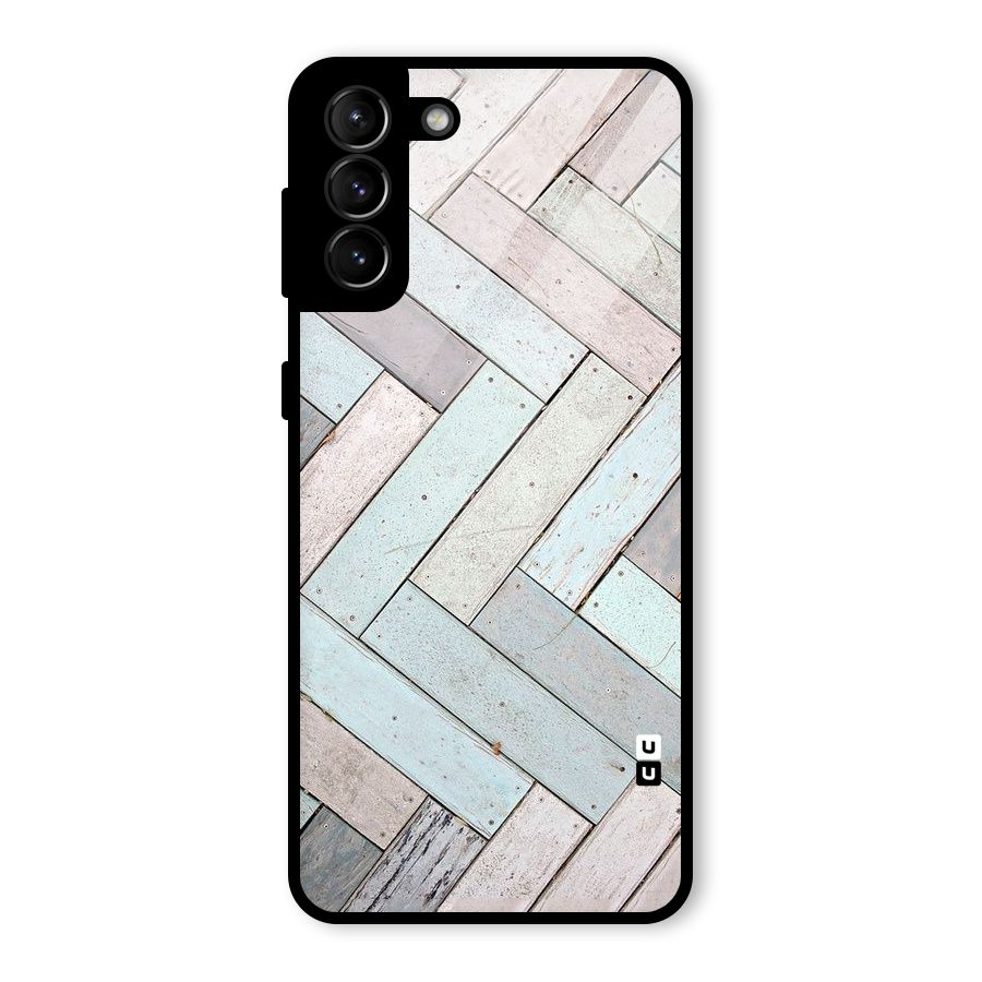 Wooden ZigZag Design Glass Back Case for Galaxy S21 Plus