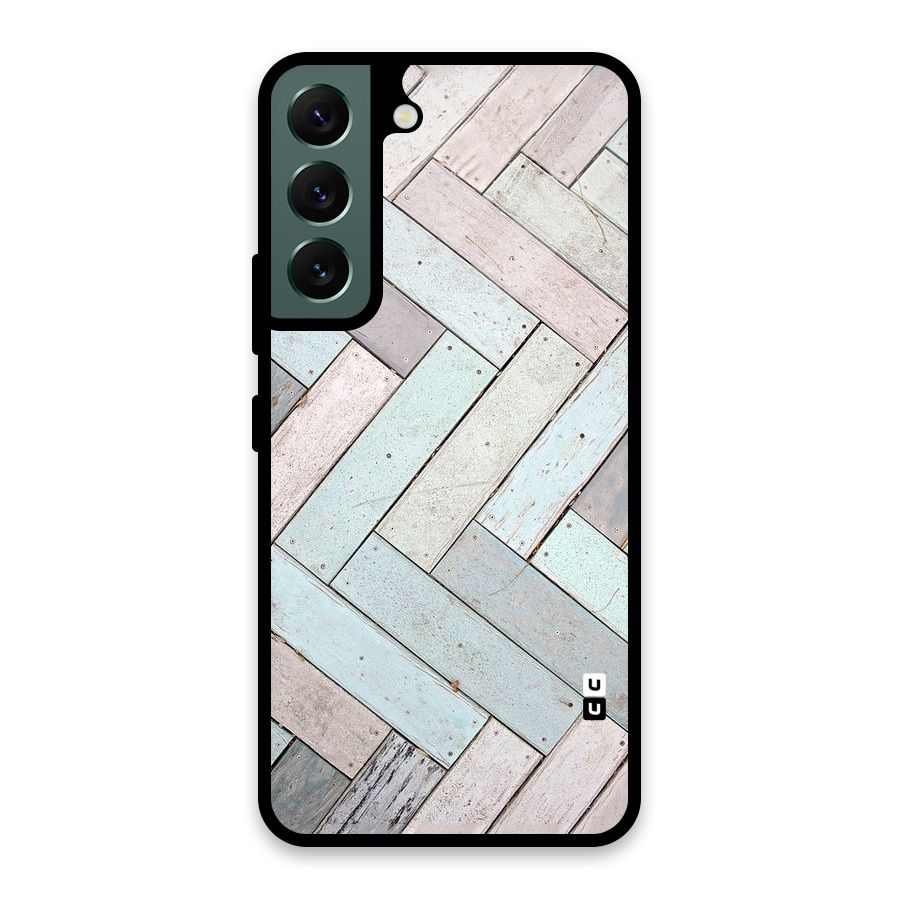 Wooden ZigZag Design Glass Back Case for Galaxy S22 5G