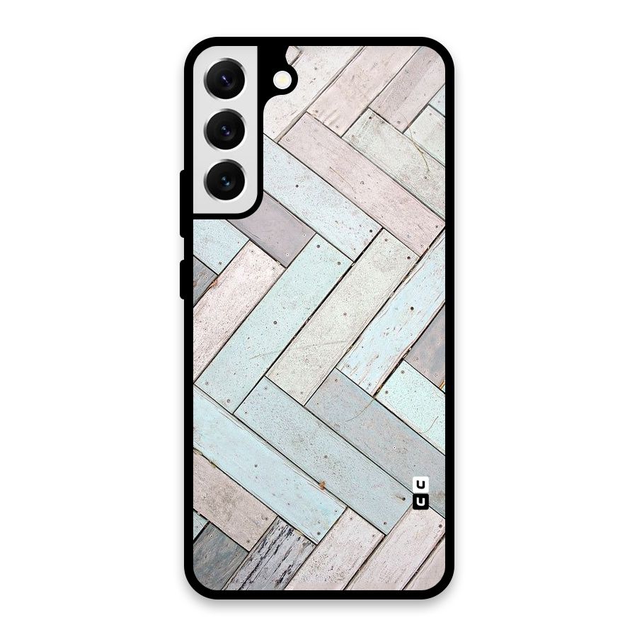 Wooden ZigZag Design Glass Back Case for Galaxy S22 Plus 5G