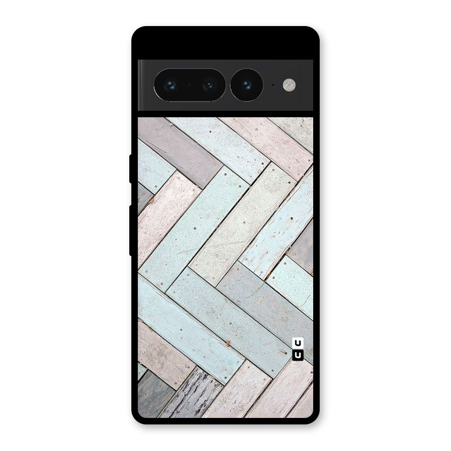 Wooden ZigZag Design Glass Back Case for Google Pixel 7 Pro