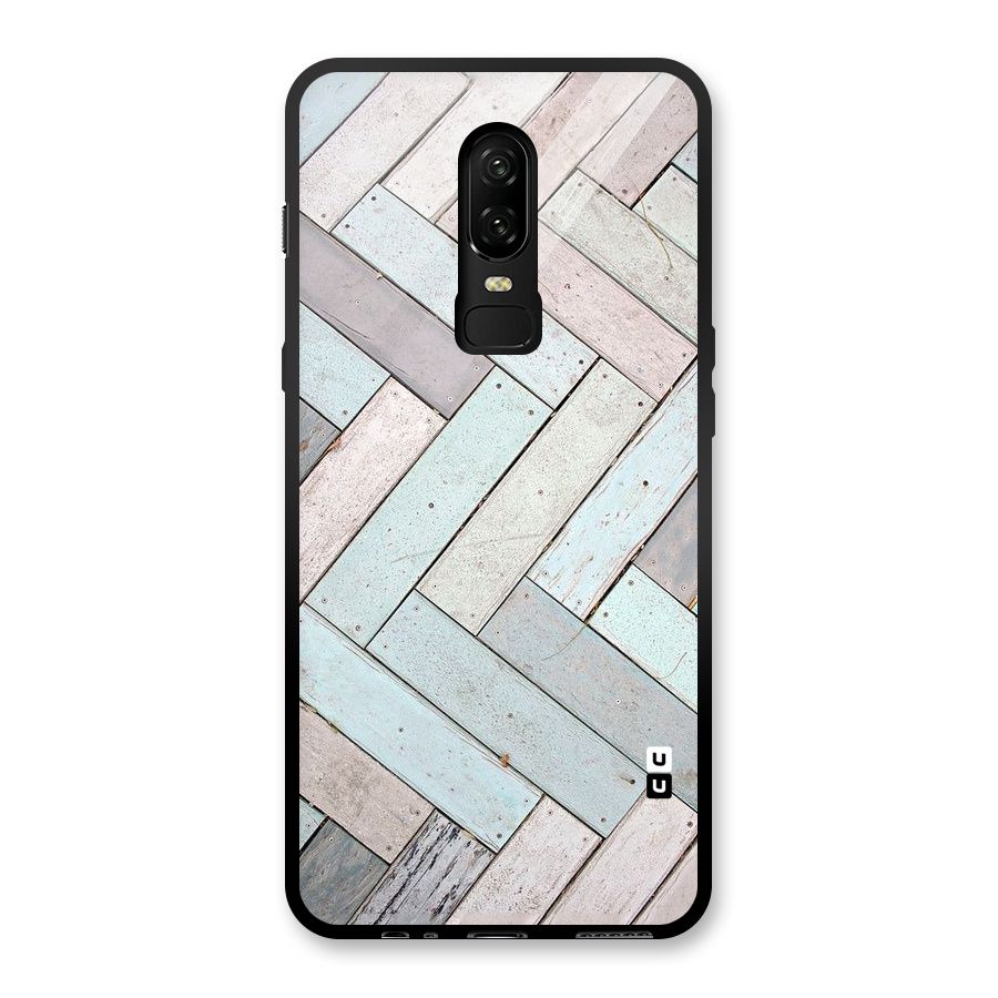Wooden ZigZag Design Glass Back Case for OnePlus 6
