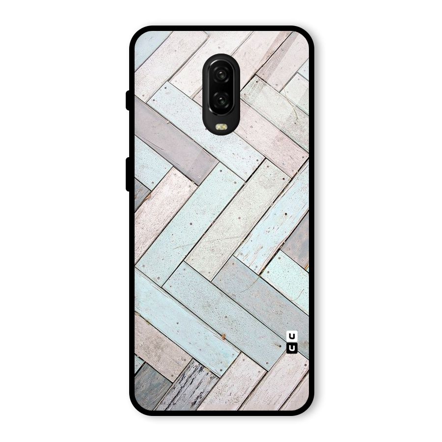 Wooden ZigZag Design Glass Back Case for OnePlus 6T