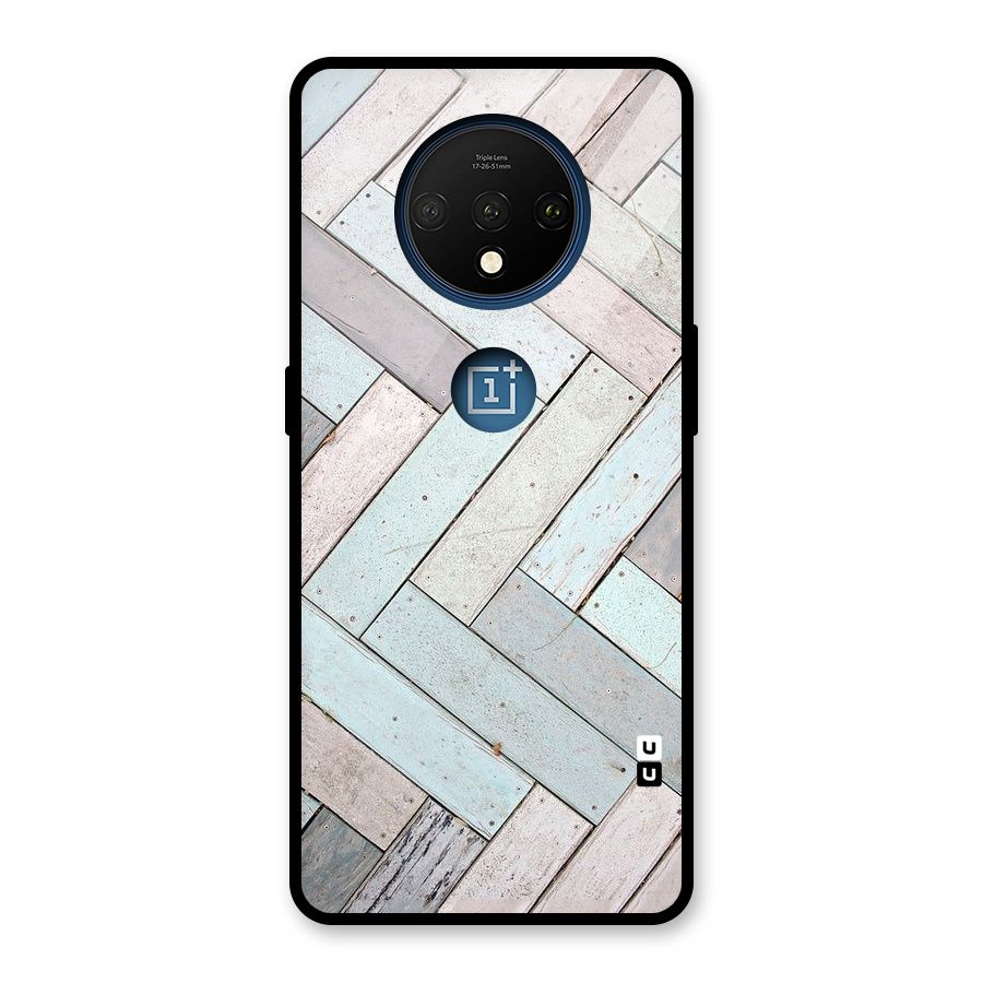 Wooden ZigZag Design Glass Back Case for OnePlus 7T