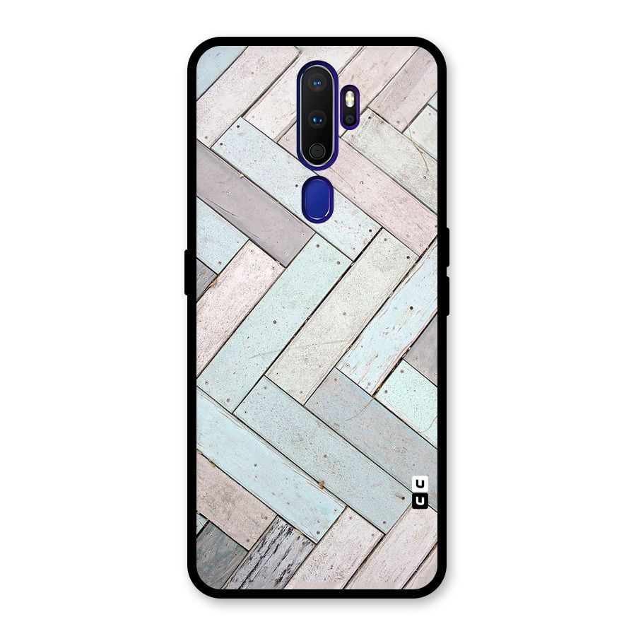 Wooden ZigZag Design Glass Back Case for Oppo A9 (2020)
