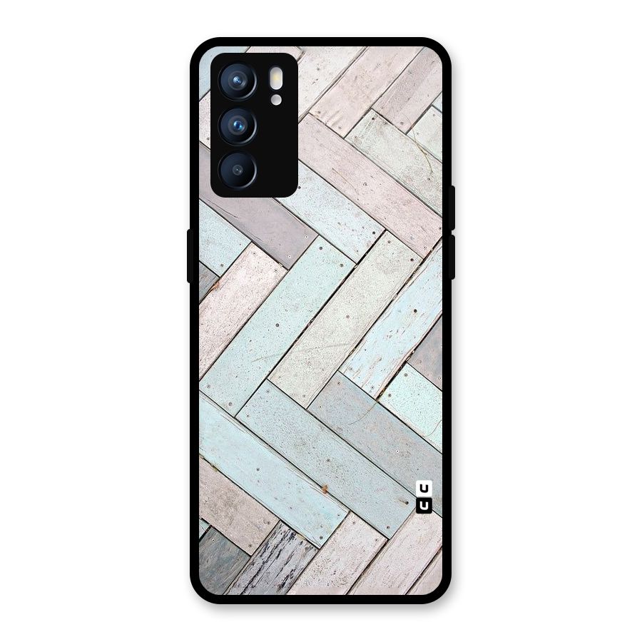 Wooden ZigZag Design Glass Back Case for Oppo Reno6 5G