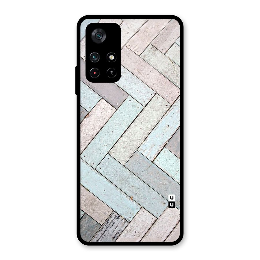 Wooden ZigZag Design Glass Back Case for Poco M4 Pro 5G