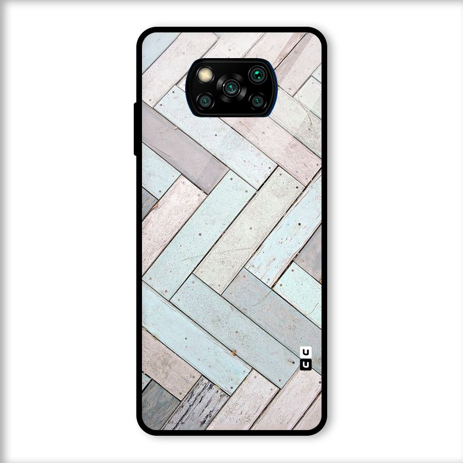 Wooden ZigZag Design Glass Back Case for Poco X3