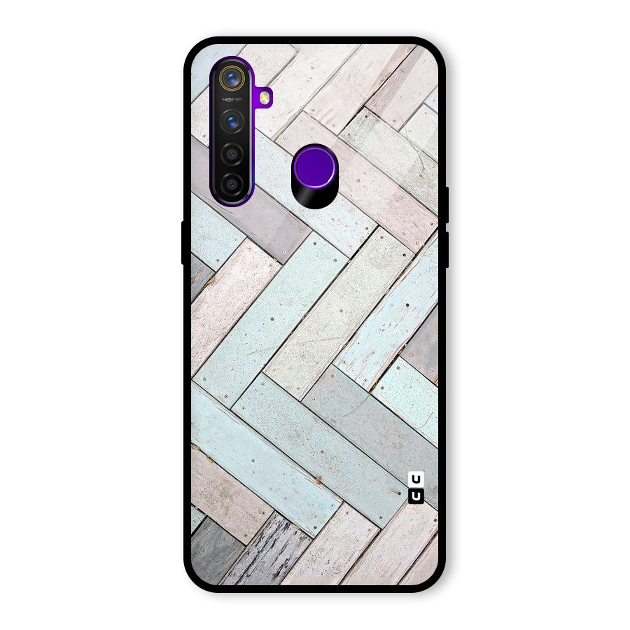 Wooden ZigZag Design Glass Back Case for Realme 5 Pro