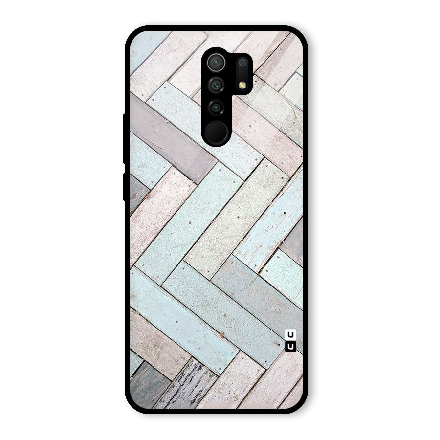 Wooden ZigZag Design Glass Back Case for Redmi 9 Prime