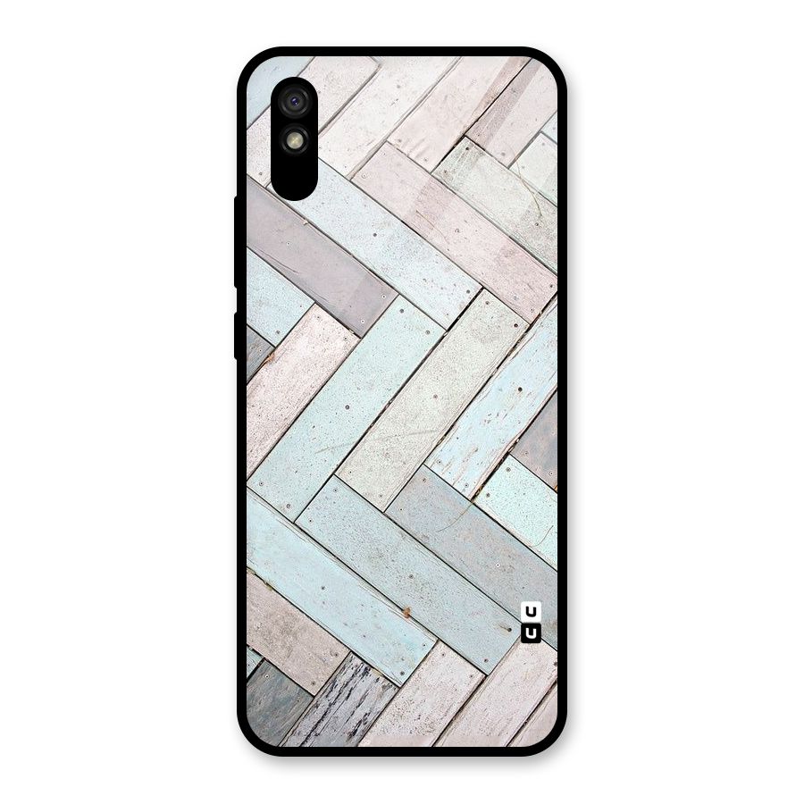 Wooden ZigZag Design Glass Back Case for Redmi 9i