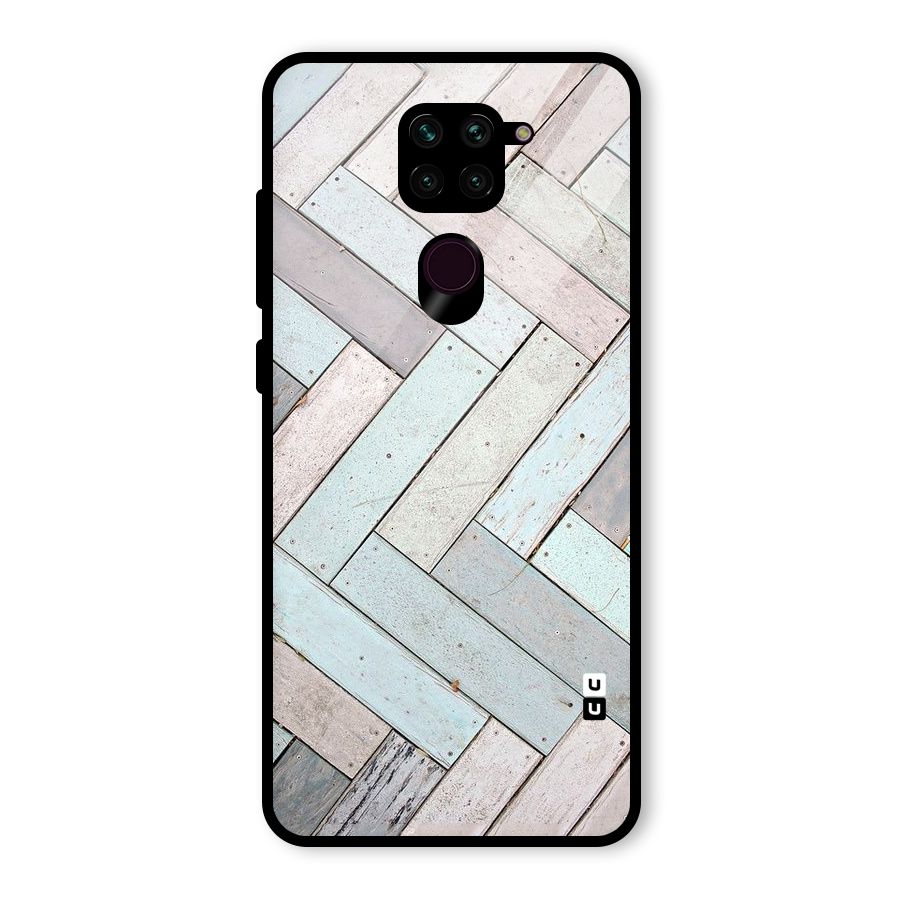 Wooden ZigZag Design Glass Back Case for Redmi Note 9