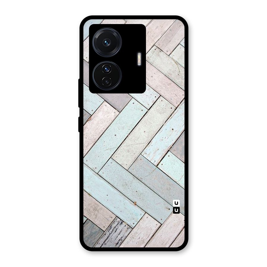 Wooden ZigZag Design Glass Back Case for Vivo T1 Pro