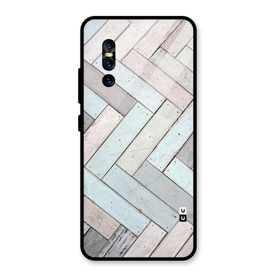 Wooden ZigZag Design Glass Back Case for Vivo V15 Pro