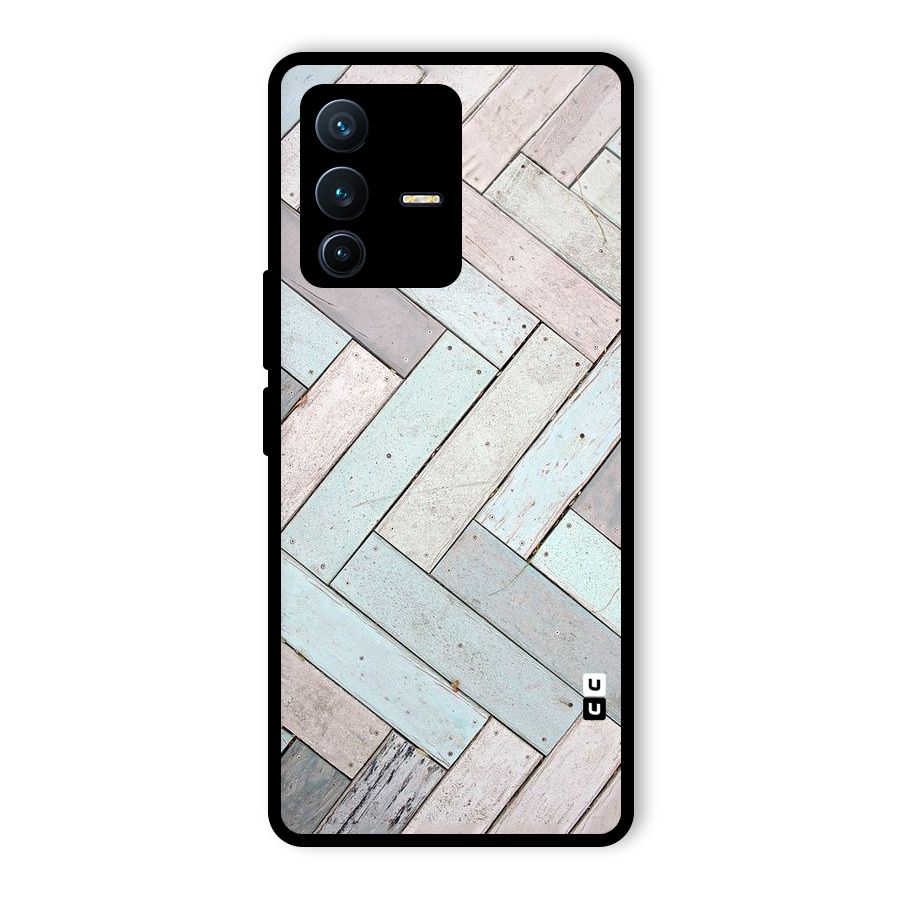 Wooden ZigZag Design Glass Back Case for Vivo V23 Pro