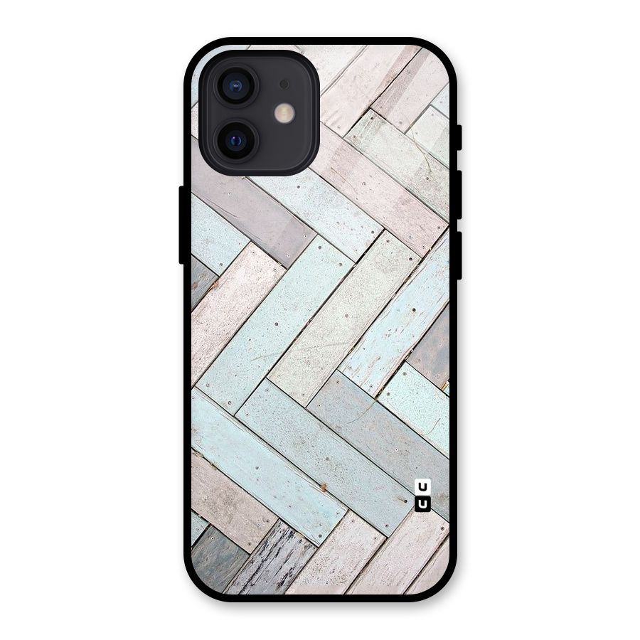 Wooden ZigZag Design Glass Back Case for iPhone 12