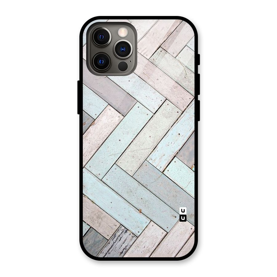 Wooden ZigZag Design Glass Back Case for iPhone 12 Pro