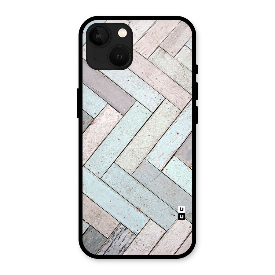 Wooden ZigZag Design Glass Back Case for iPhone 13
