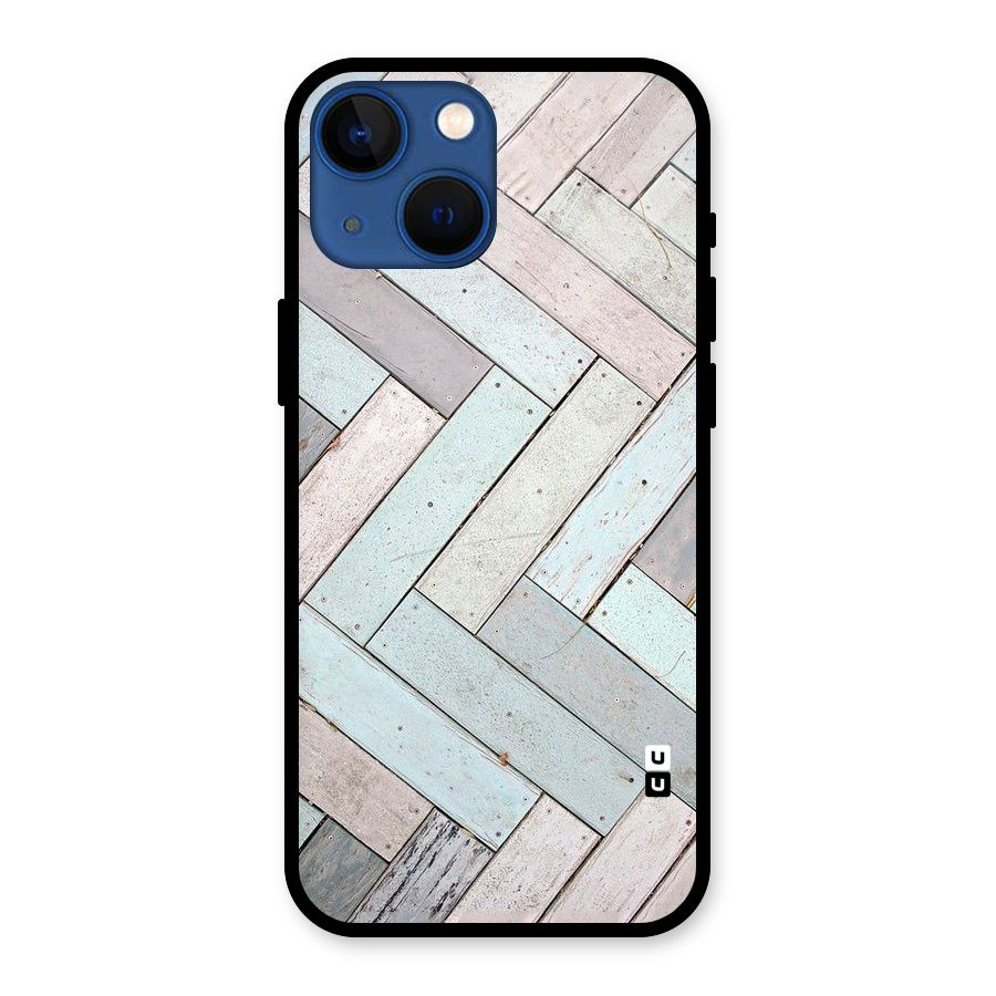 Wooden ZigZag Design Glass Back Case for iPhone 13 Mini