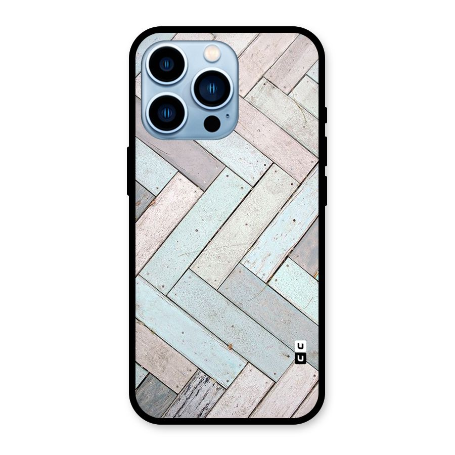Wooden ZigZag Design Glass Back Case for iPhone 13 Pro
