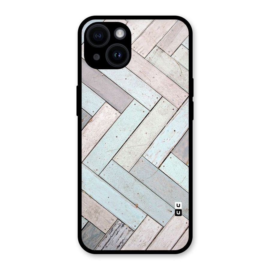 Wooden ZigZag Design Glass Back Case for iPhone 14