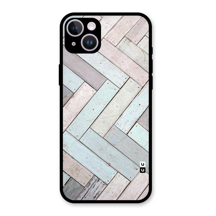 Wooden ZigZag Design Glass Back Case for iPhone 14 Plus