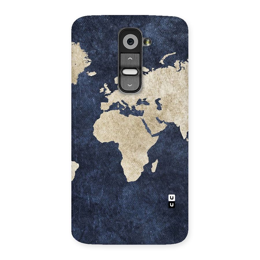 World Map Blue Gold Back Case for LG G2