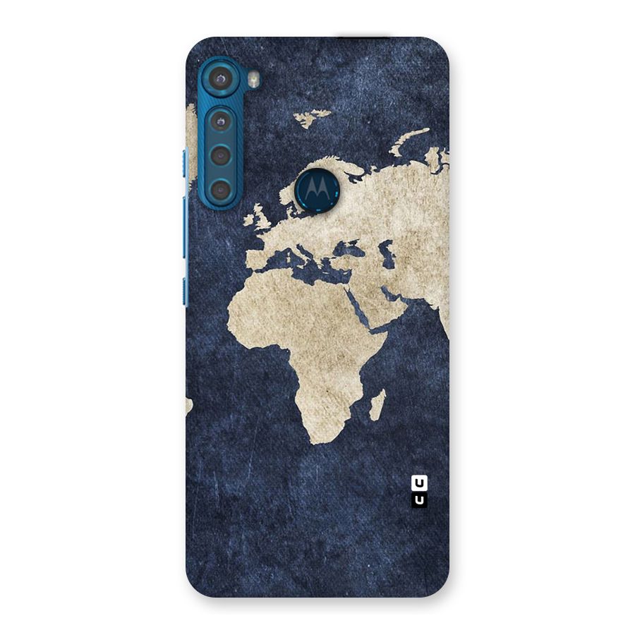 World Map Blue Gold Back Case for Motorola One Fusion Plus
