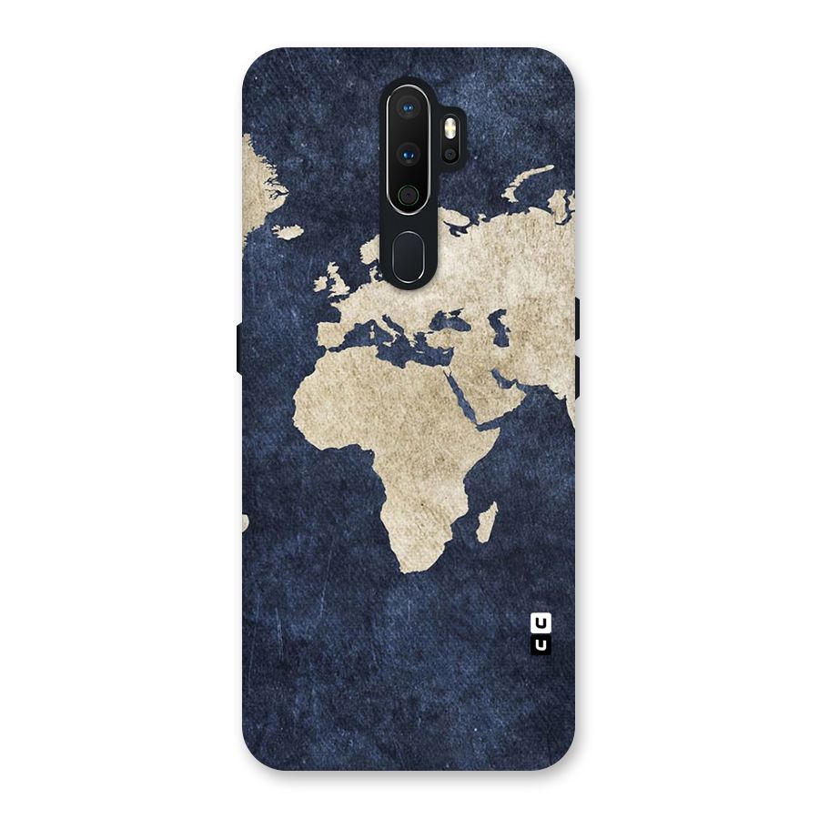 World Map Blue Gold Back Case for Oppo A5 (2020)