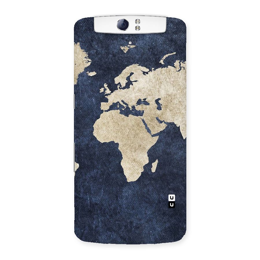 World Map Blue Gold Back Case for Oppo N1