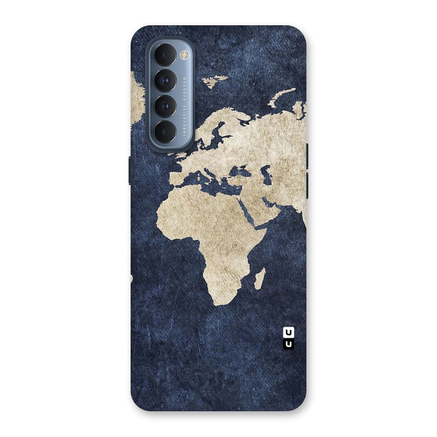World Map Blue Gold Back Case for Reno4 Pro