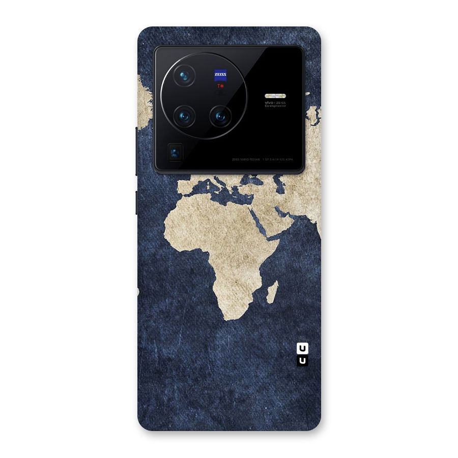 World Map Blue Gold Back Case for Vivo X80 Pro