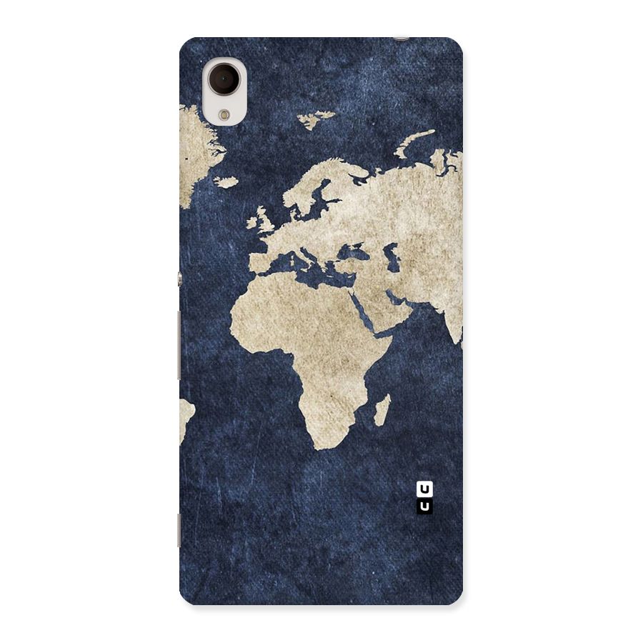 World Map Blue Gold Back Case for Xperia M4 Aqua