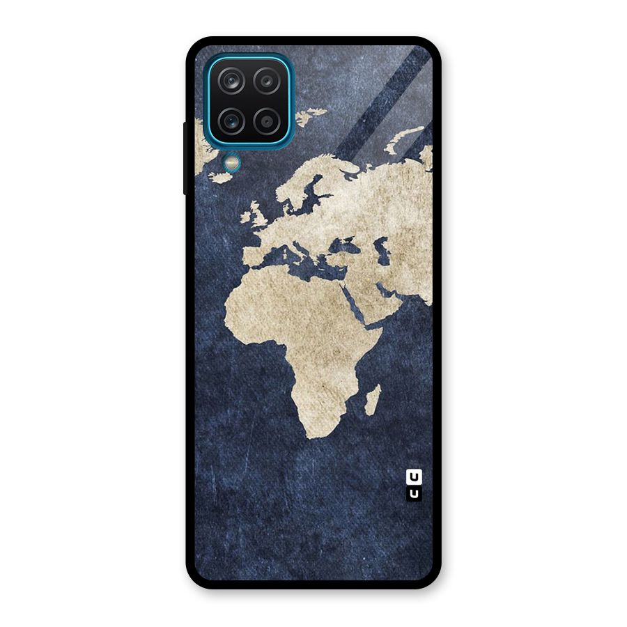 World Map Blue Gold Glass Back Case for Galaxy A12