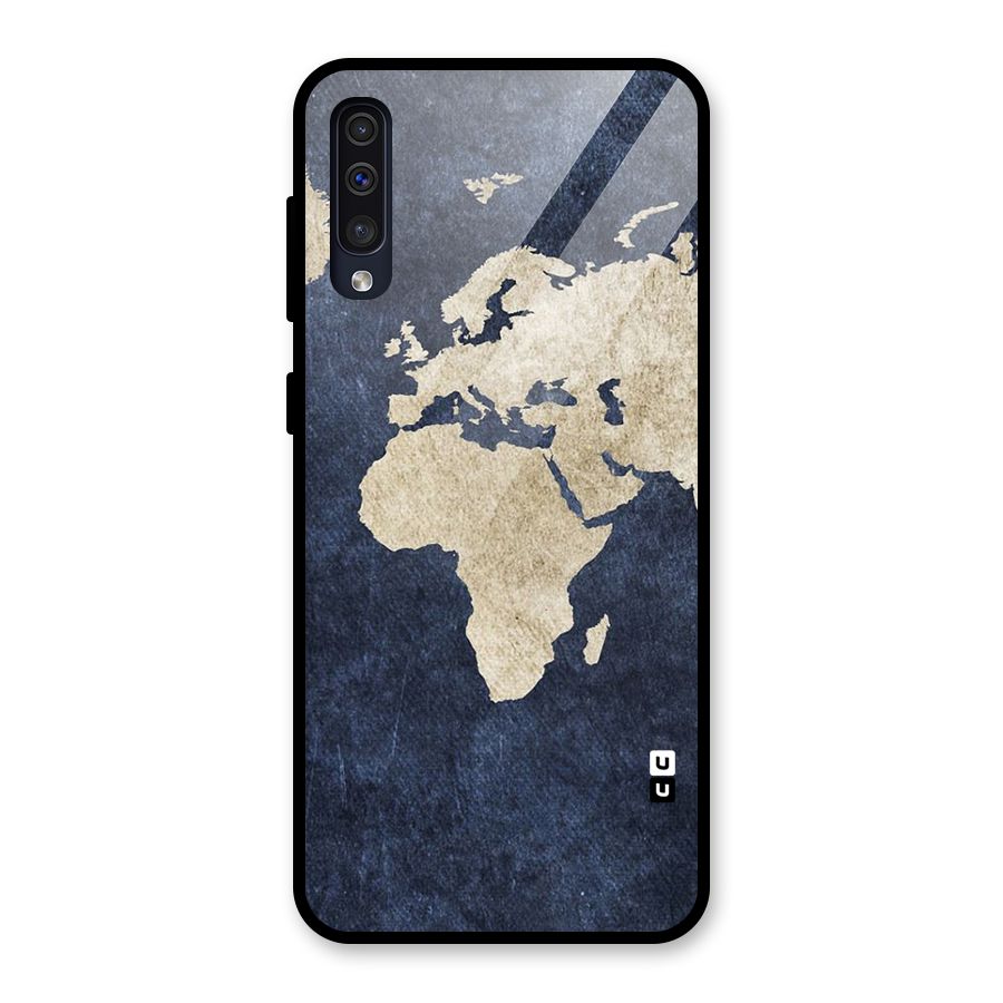 World Map Blue Gold Glass Back Case for Galaxy A50