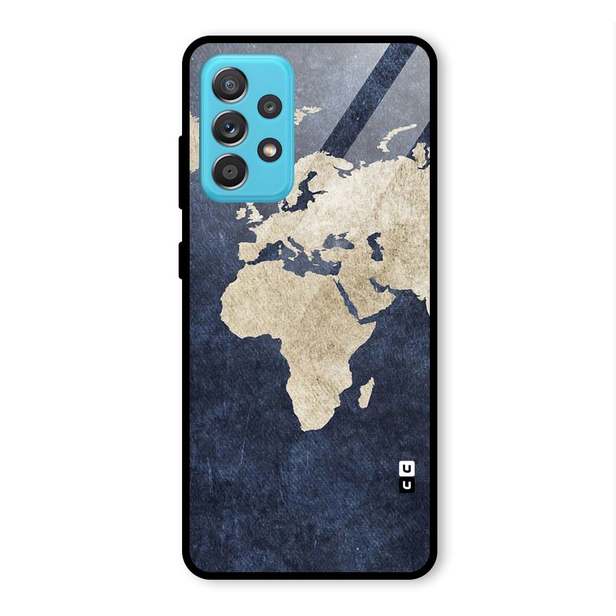 World Map Blue Gold Glass Back Case for Galaxy A52s 5G