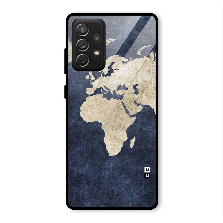 World Map Blue Gold Glass Back Case for Galaxy A72