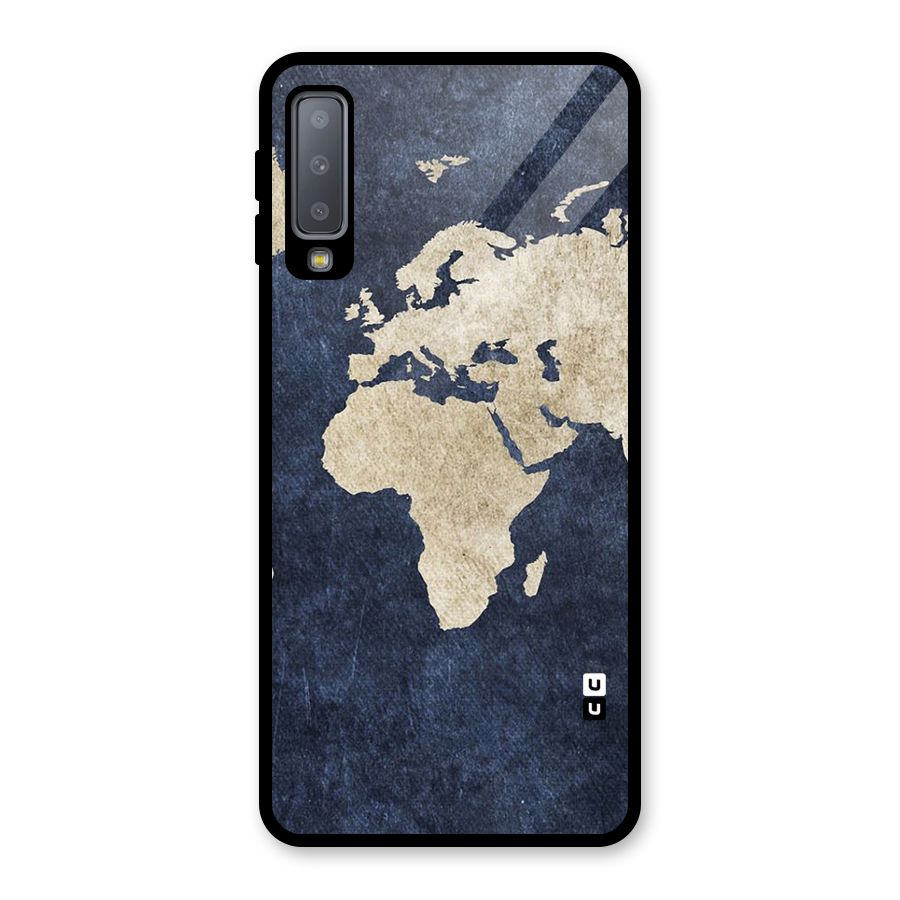 World Map Blue Gold Glass Back Case for Galaxy A7 (2018)