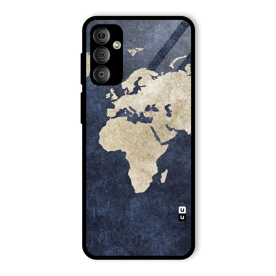 World Map Blue Gold Glass Back Case for Galaxy F23