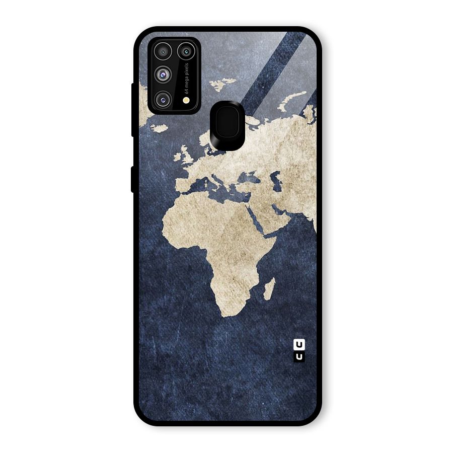 World Map Blue Gold Glass Back Case for Galaxy F41