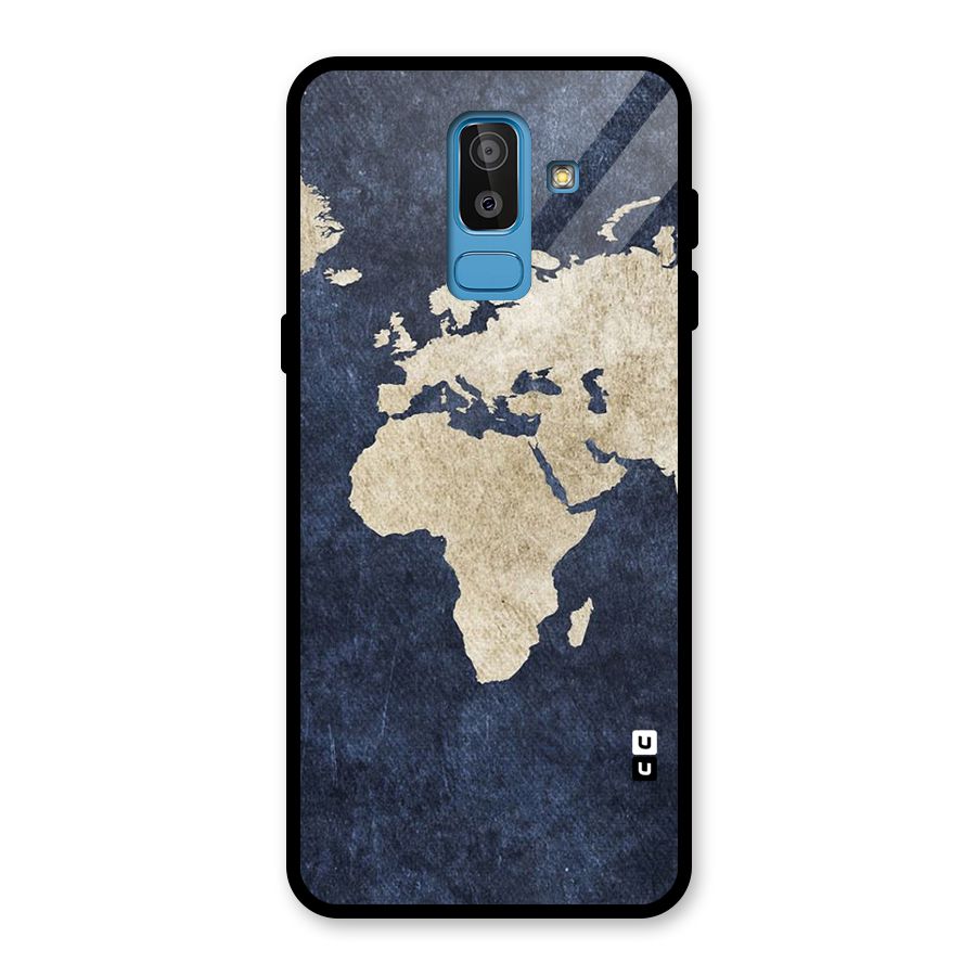 World Map Blue Gold Glass Back Case for Galaxy J8