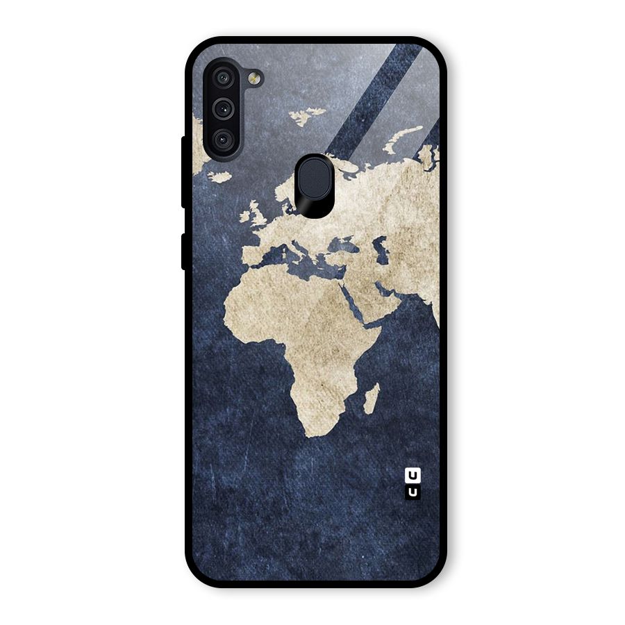 World Map Blue Gold Glass Back Case for Galaxy M11