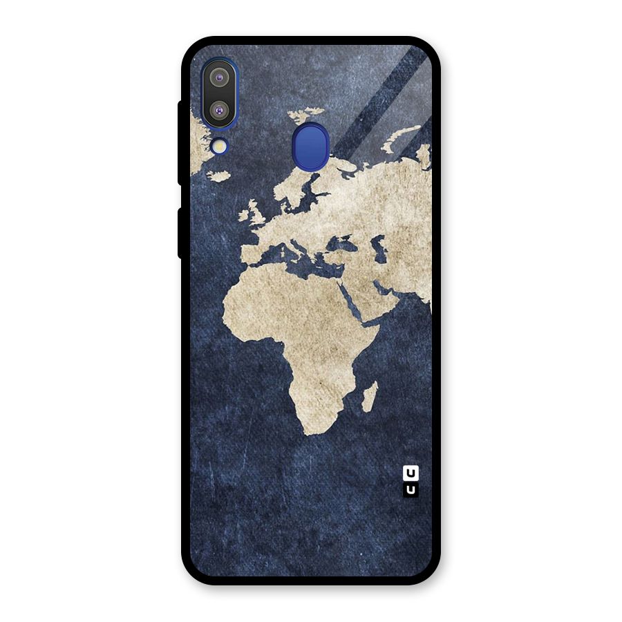 World Map Blue Gold Glass Back Case for Galaxy M20