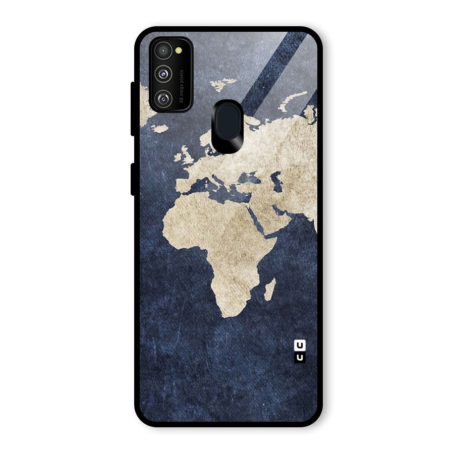 World Map Blue Gold Glass Back Case for Galaxy M30s