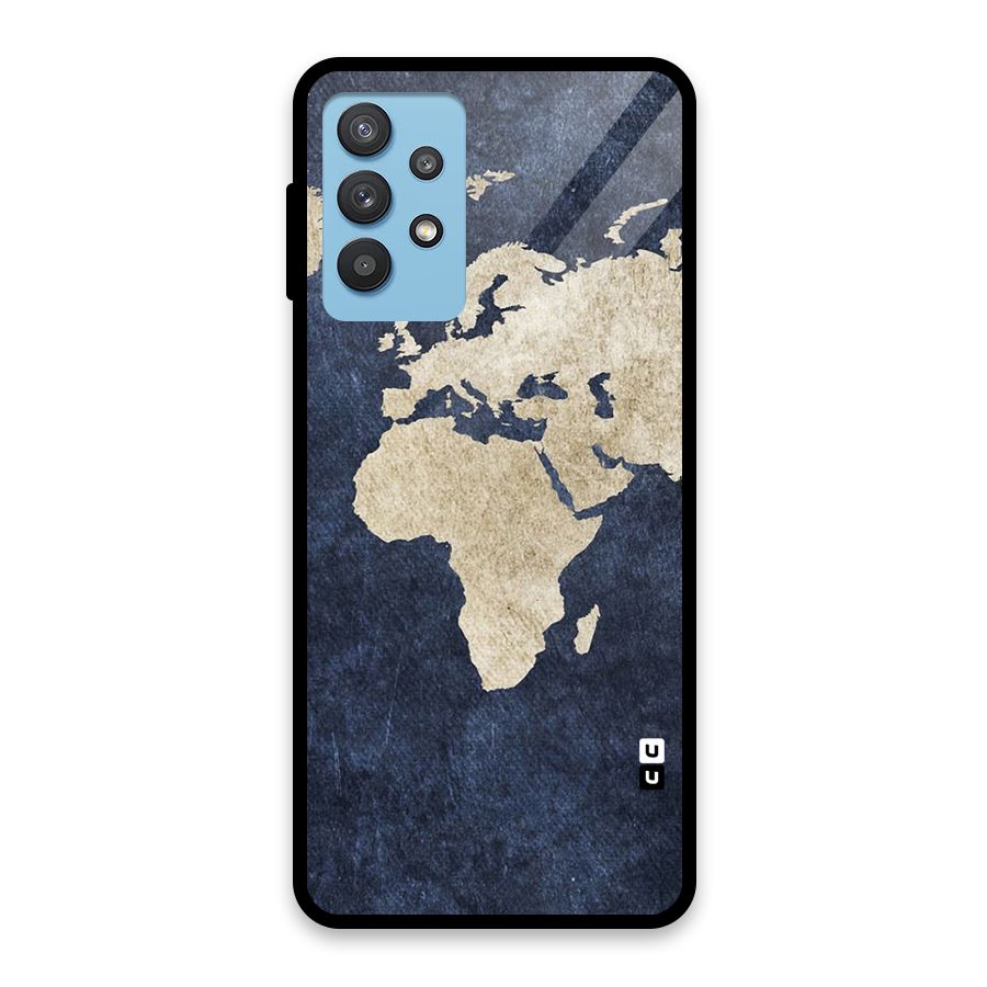 World Map Blue Gold Glass Back Case for Galaxy M32 5G