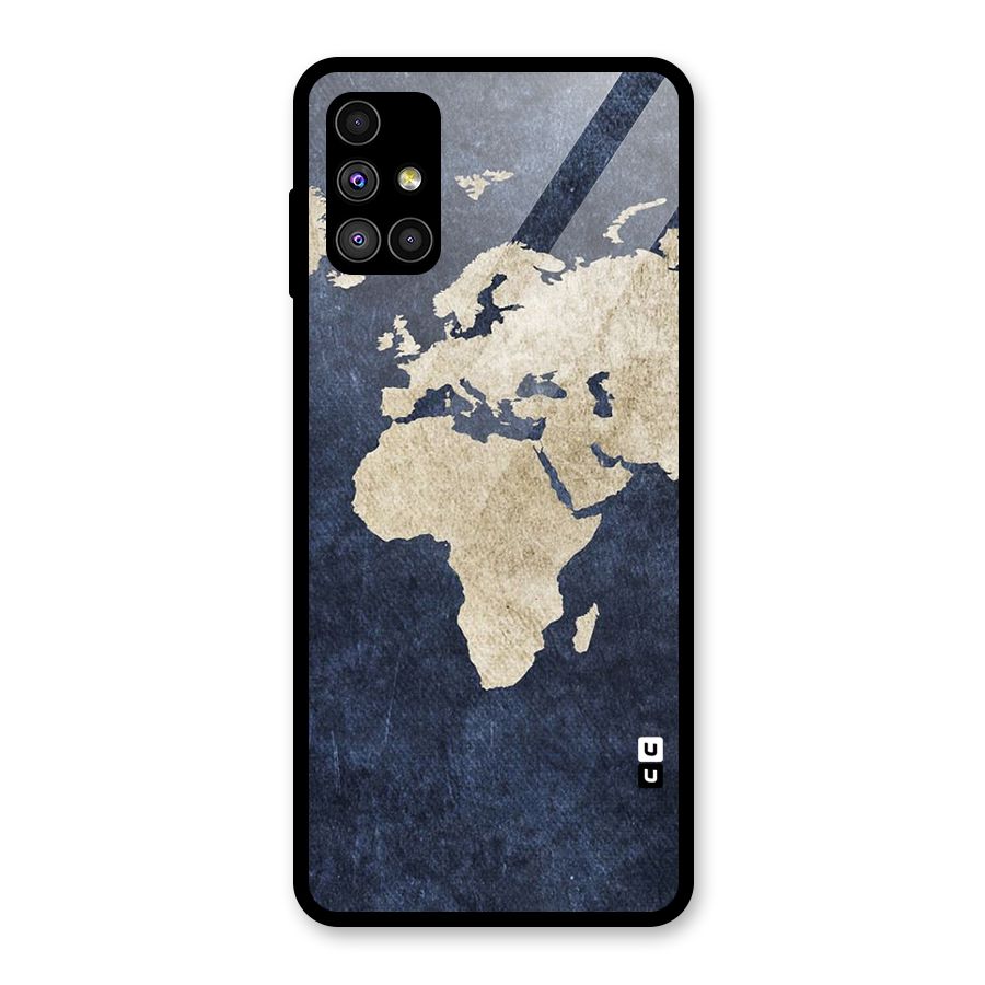 World Map Blue Gold Glass Back Case for Galaxy M51