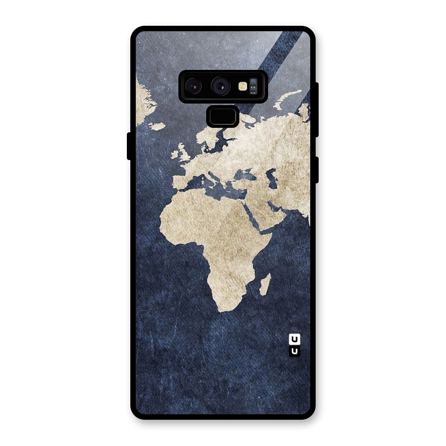 World Map Blue Gold Glass Back Case for Galaxy Note 9