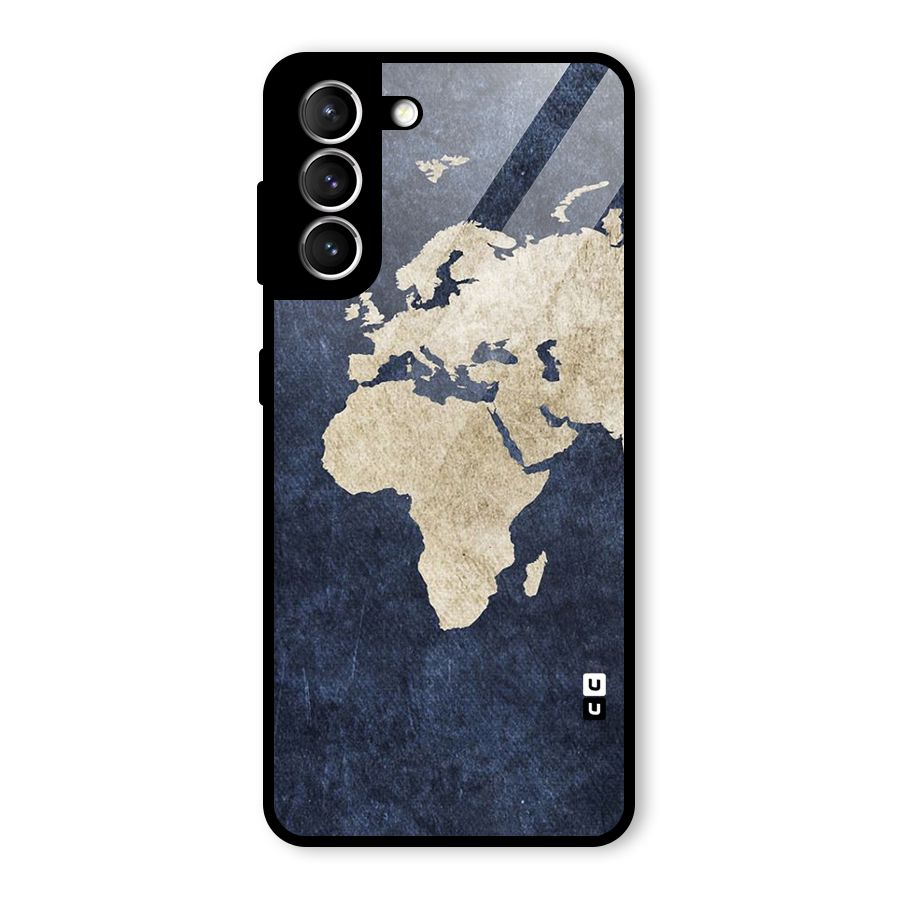 World Map Blue Gold Glass Back Case for Galaxy S21 5G